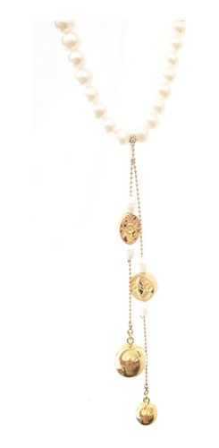 Elegante Collar De Perlas Estilo Vintage Con Chapa De Oro 