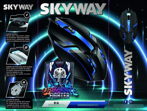Imagen 4 de 4 de Mouse Gamer Urbanite 2400 Dpi Led Retroiluminado Skyway