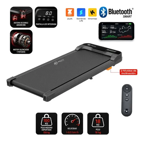 Cinta Caminadora Motorizada 8km 2hp Melfit Pro Motor Bluetooth 2 niveles inclinacion