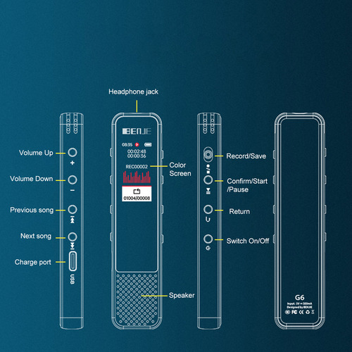 Gravador De Chamadas G6 Bt: 3 Microfones, Um, 4 Modos De Gra