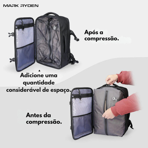 Mochila Mala Viagem Multifuncional De Compressão À Vácuo Com Bomba Notebook 15,6 Modelo Aviator Air Mark Ryden - Cor Preto