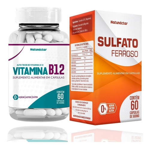 Kit Vitaminas B12+ Ferro Suplemento Contra Anemia 60 Caps