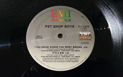 Pet Shop Boys It's A Sin Vinilo 12 Usa 1987 Ex (Usado)