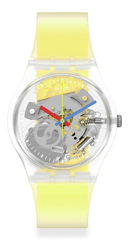 Relojes Swatch Reloj Clearly Yellow Striped De Hombre Pulser Color De La Malla Amarillo Color Del Bisel Amarillo Color Del Fondo Transparente