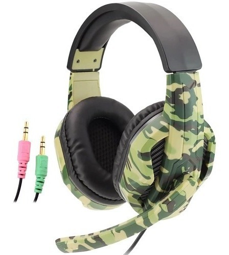 Fone Gamer Headset Camuflado Anti Ruido Microfone P3 Usb Led Cor da luz Azul