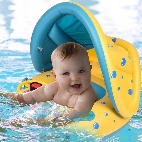 Salvavidas Flotante Albercas Para Bebés Con Toldo Amarillo