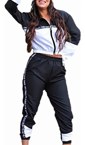 Conjunto Corta Vento Feminino Tactel Jaqueta E Cal a Bicolor