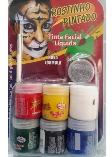 6 Tinta Facial Rostinho Pintado Maquiagem Artística Pincel