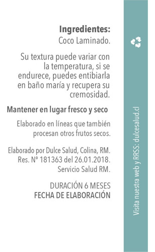 Imagen 4 de 6 de Pasta De Coco - Marca Dulce Salud