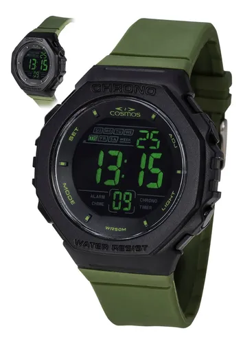 Relógio Masculino Digital Verde Militar Tático Shock Cosmos