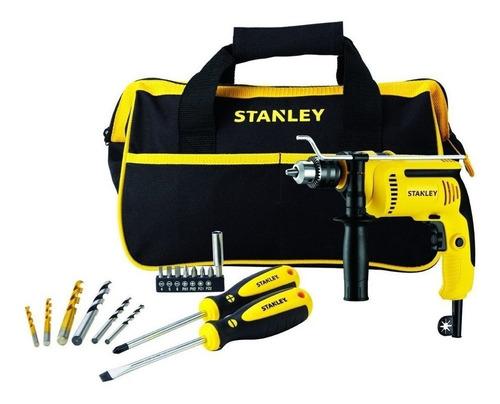 Imagen 2 de 2 de Taladro percutor atornillador eléctrico de 13mm Stanley SDH700BA 700W + accesorios con bolso 220V