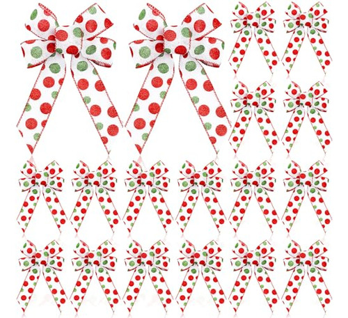 24 Pieces Christmas Wreath Bows Red Green Polka Dot 6.3...