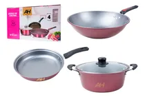 Comprar Bateria Cocina Olla Sarten Wok 4 Piezas Antiadherente