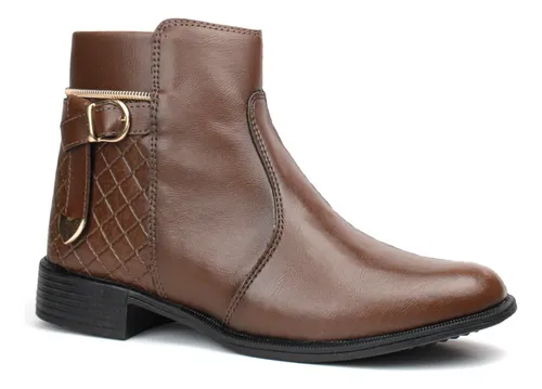 Bota Coturno Feminina Cano Médio De Amarrar Cadarço Zíper