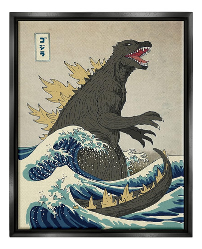 Stupell Industries Godzilla In The Waves Eastern Poster Styl