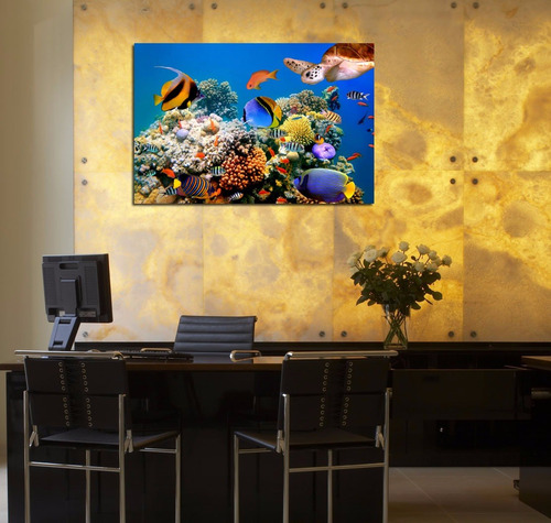 Cuadro 60x90cm Peces Coral Oceano Fauna Marina Acuario