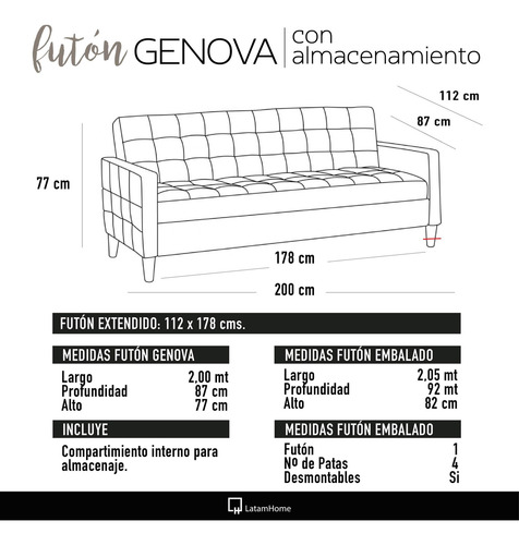 Futon Genova Cuero Kentucky - Latam Home