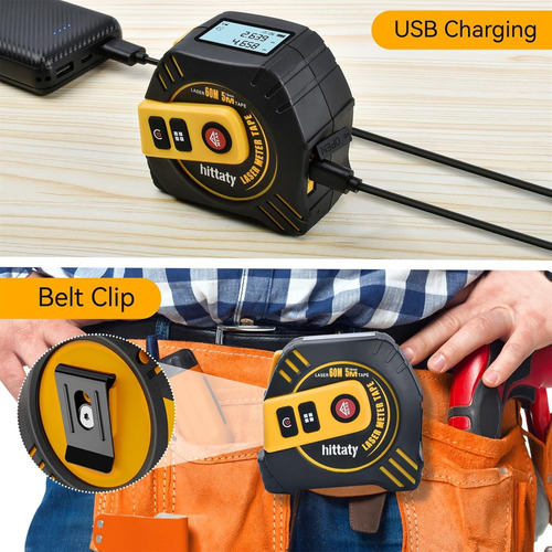 2 In 1 Laser Tape Measure, 197 Ft Laser Measuring Tool & ...