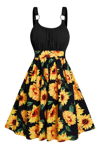 Vestido De Verano Con Estampado De Girasoles En Bloques De C