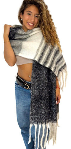 Bufandon Bufanda Maxi Nube Grande Amplia Afelpada Abrigo 16 Gris Oscuro Rayas