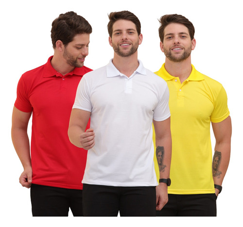 Kit 3 Camisa Polo Masculina Social Manga Curta Algodão