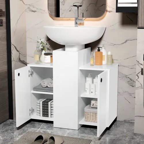 Mueble de baño Demetrio Cabinet, lavabo con columna, 2 puertas, color negro rasgado