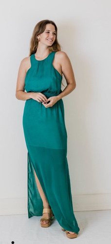 Vestido Fiesta Uma Talle S Verde Gasa Con Transparencia (Usado)