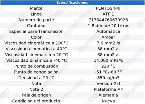 Aceite De Transmision Jetta L4 1.8l 90-10 Atf 1 20 Lts