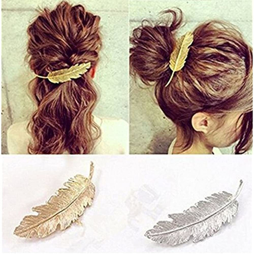 2 Piezas Pinza De Pelo De Plumas De Hoja De Metal Boda Mujer