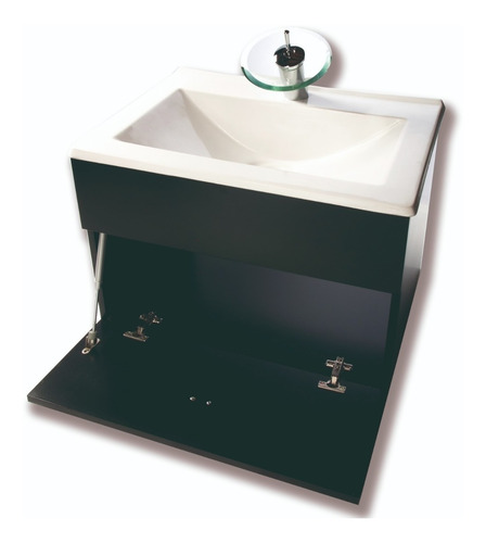 Imagen 4 de 8 de Vanitory Colgante Laqueado 60cm Bacha Con Griferia Cascada