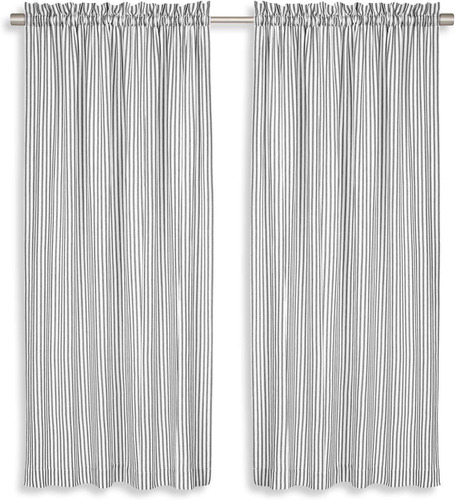 Cortinas De Panel De Algodón Tejido Con Rayas Blancas ...
