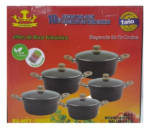 Ollas Suprema Roca Volcanica 10 Pcs Super Resistentes 100%