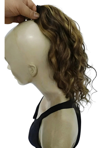 Aplique Rabo De Cavalo Cabelo Humano Mechas Loiras E Tic-tac Castanho Com Mechas Loiras - Mechado