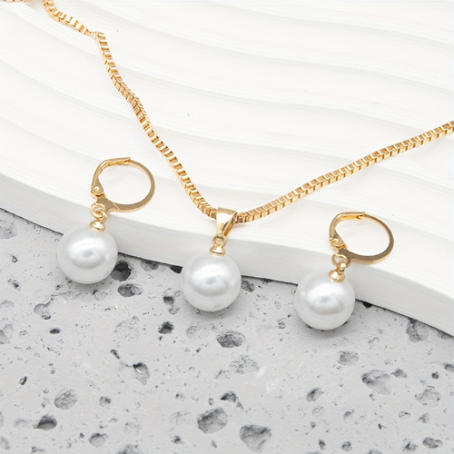 3 Piezas Conjunto De Joyería De Perlas Falsas Elegantes -