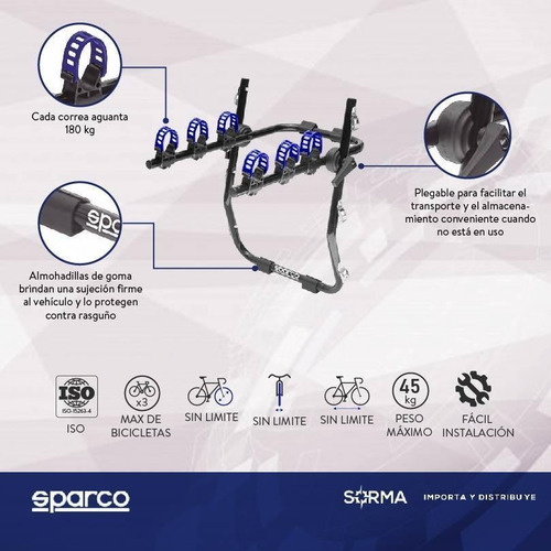 Imagen 4 de 9 de Porta Bicicleta Auto Baul Sparco Universal Para 3 Bicis