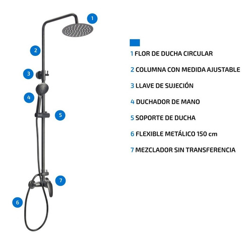 Imagen 7 de 10 de Columna De Ducha Exterior Monocomando Flor Redonda Duchador