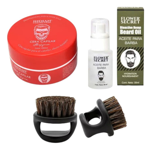 Kit Barba Cepillo + Cera + Aceite Barbería  Hombre