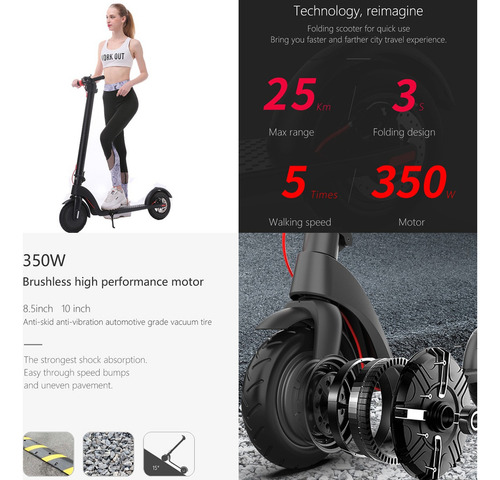 Scooter Hx-x7 Scooter Eléctrico Plegable Negro 25 Km/h Negro