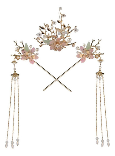 . Paquete De 3 Horquillas Chinas For Con Borlas Y Flores