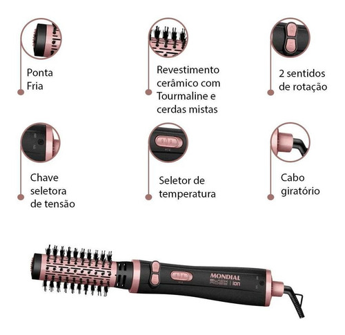 Escova Rotativa Mondial 1200w Black Rose Bivolt - Erb-01