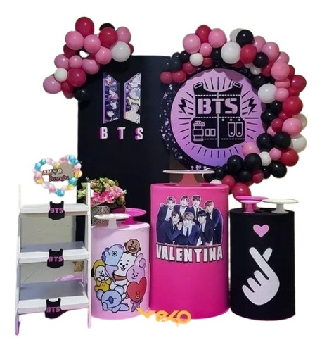 Globos Arco Rosado Blanco Negro Fucsia Bts Kpop Pop Coreano 