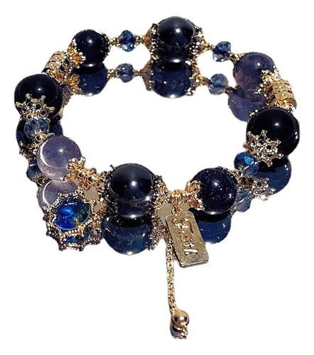 Pulsera De Cuentas De Zafiro De Imitación Negra Retro
