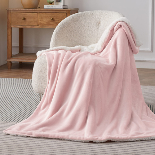 Manta De Forro Polar Bedsure Sherpa Para Sofá, Rosa, Gruesa