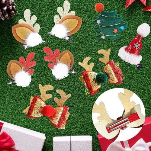 Clip Navidad Niñas - Antler Y Gorro Pelo - 8 Pzas.