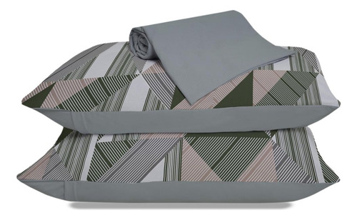 Jogo Cama Casal 3 Peças 100% Algodão Slim Lencol Elastico Cor Avila Desenho Do Tecido Geométrico