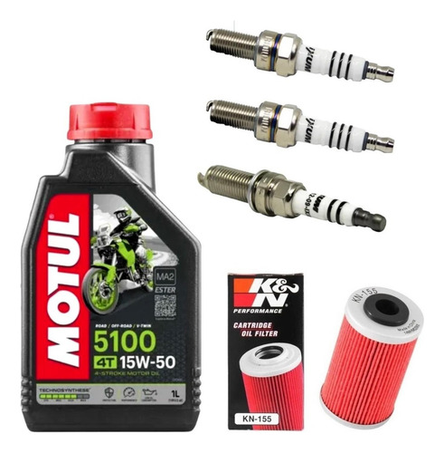 Kit 2 Bujías Iridium-1 Bujía Cobre + Filtro + Aceite Motul