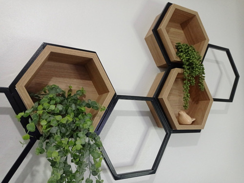 Nicho Sala De Ferro Estilo Industrial Colméia 10 Hexágonos Cor Marrom