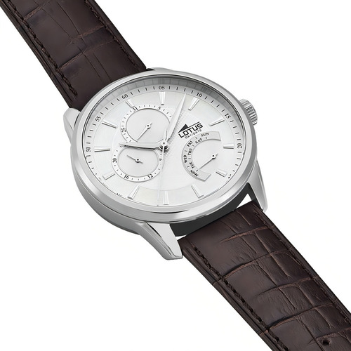 Relógio multifuncional Lotus 15974/1 Original Official Agent Mesh Color Marrom Bezel Color Prateado