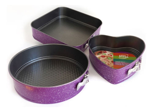 Set X3 Moldes Reposteria Torta Desmontable Teflon Violeta 