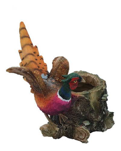 Porta Maceta Con Figura De Faisán En Tronco